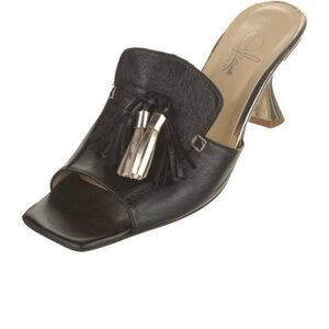 Jennifer Tatanelli Chic Black Tassel Heeled Mules